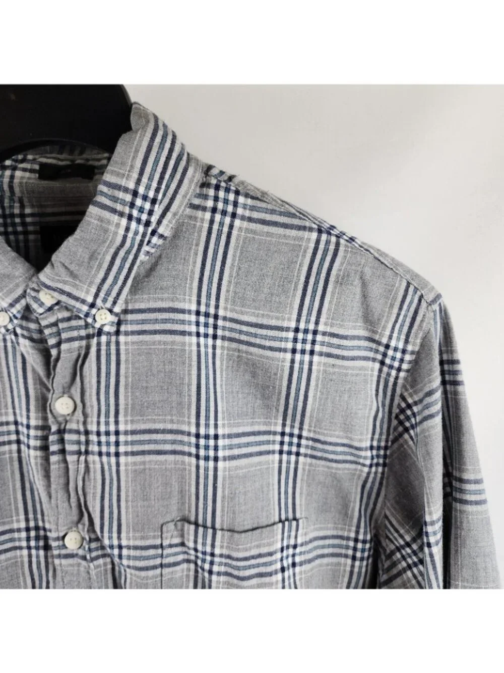 J. Crew Shirt Mens XL Navy Gray Slim Fit Plaid L/S Button Down Collar Button Up